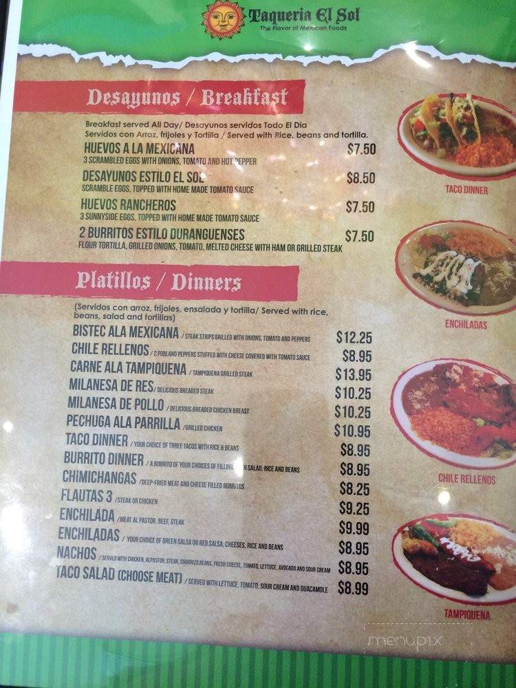 Taqueria El Sol - Marshfield, WI menu_pic