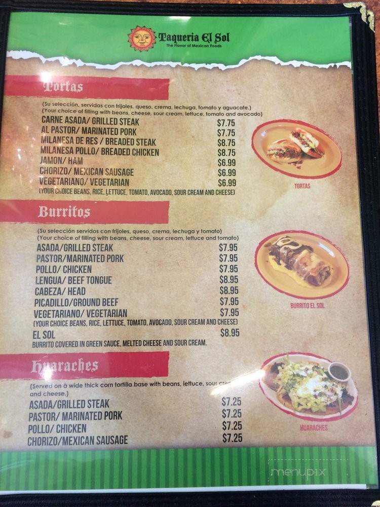 Taqueria El Sol - Marshfield, WI menu_pic