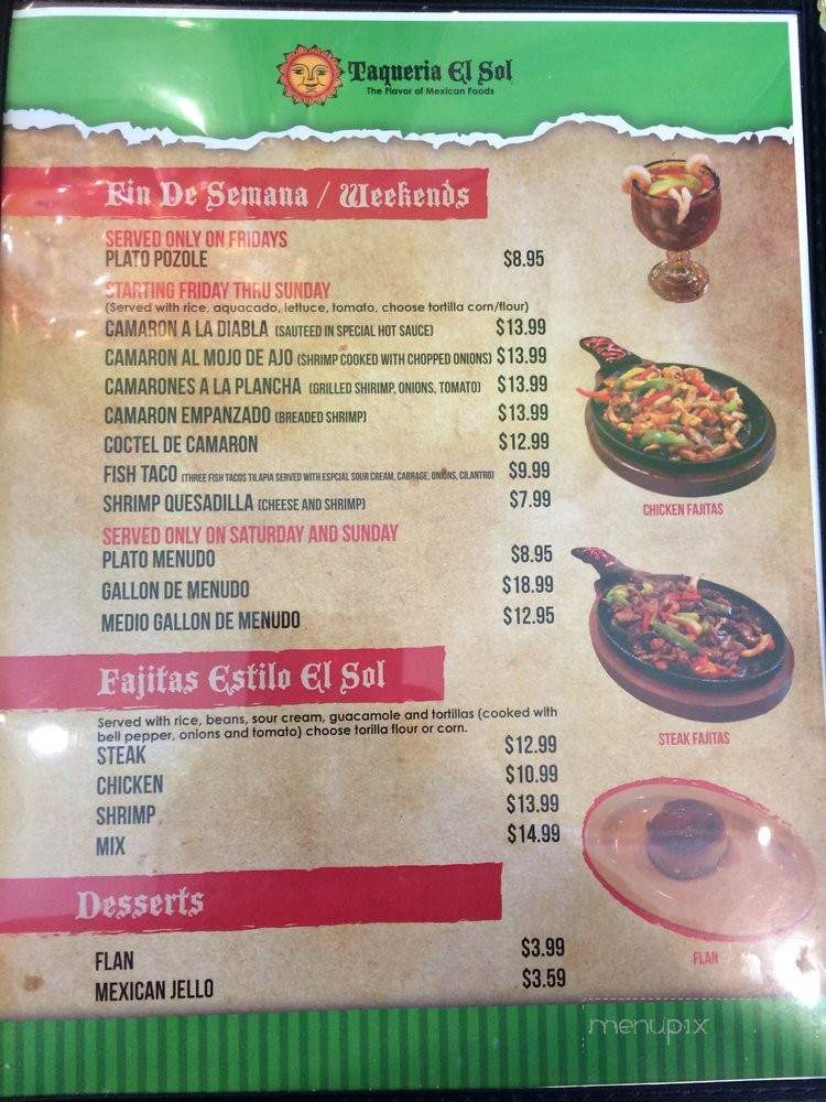 Taqueria El Sol - Marshfield, WI menu_pic