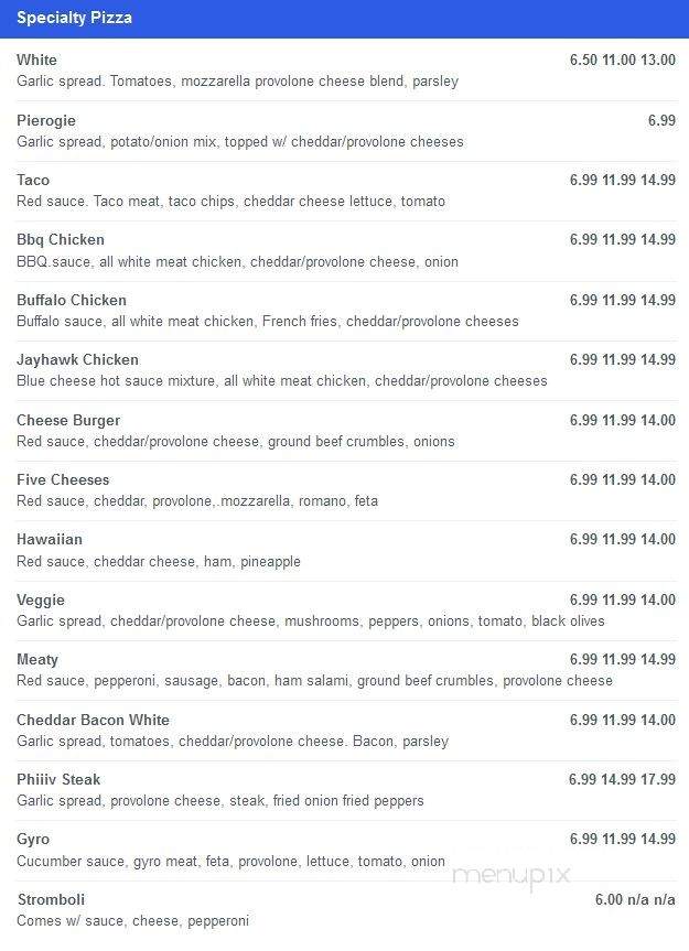 Johnny's Wife's Place II - Irwin, PA menu_pic