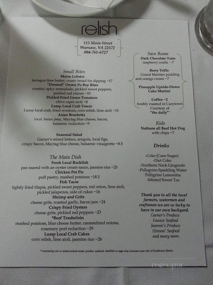 Relish - Warsaw, VA menu_pic