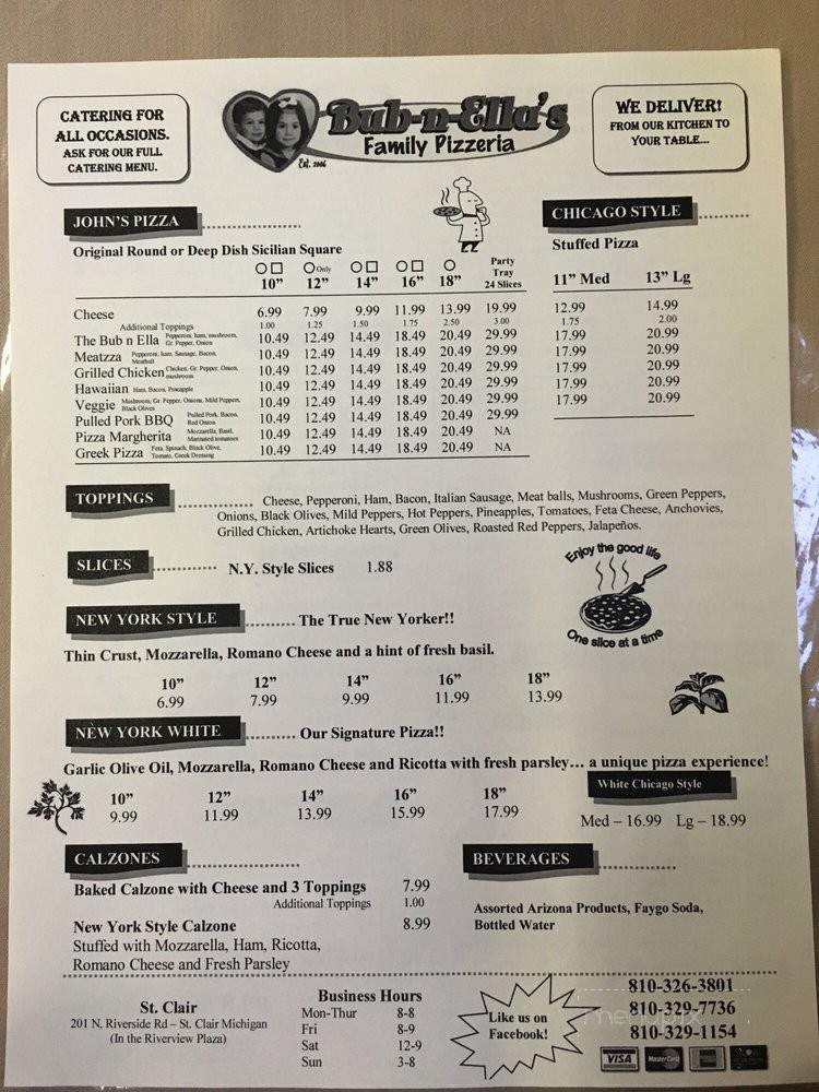 Bub-N-Ella's Family Pizzeria - Saint Clair, MI menu_pic