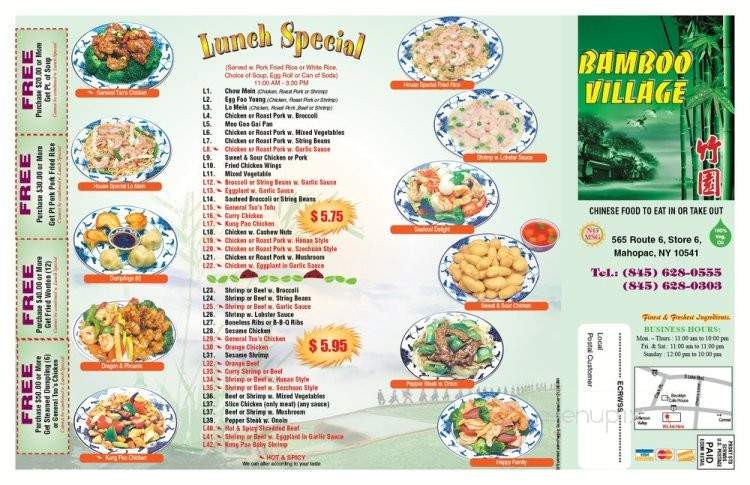 Menu Of Bamboo Village Chinese Food In Mahopac Ny 10541