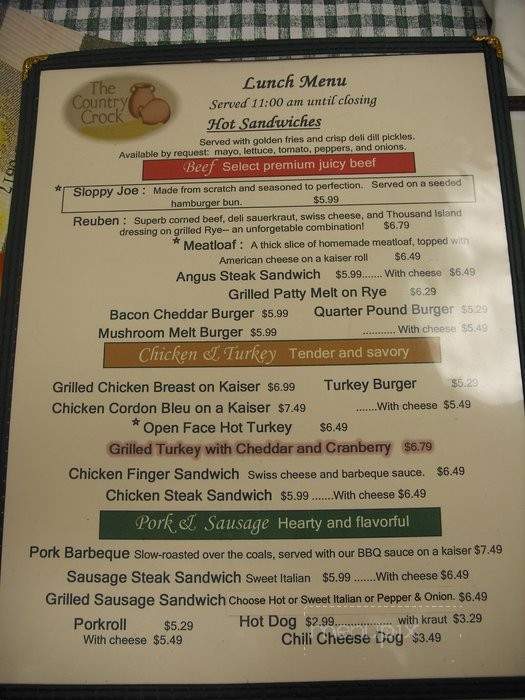 The Country Crock Restaurant - Williamstown, NJ menu_pic