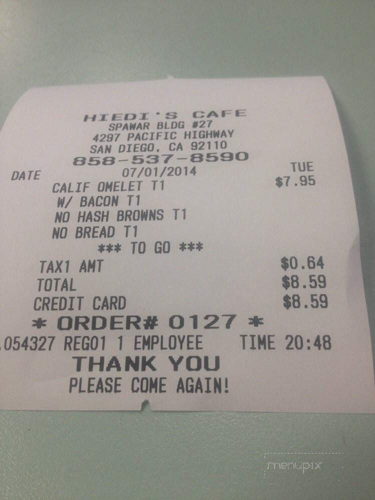 Hiedi's Cafe - San Diego, CA menu_pic