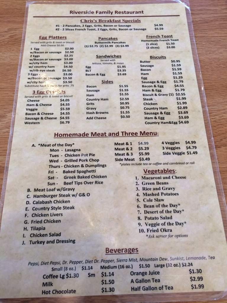 Riverside Family Restaurant - Greenville, SC menu_pic