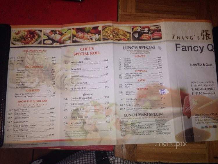 Zhang's Fancy Q Sushi Bar and Grill - Brunswick, GA menu_pic