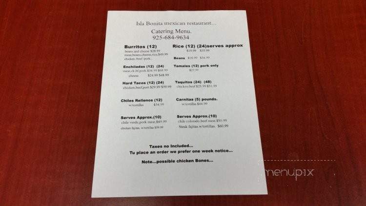 Isla Bonita - Bethel Island, CA menu_pic