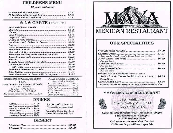 El Maya - Prescott Valley, AZ menu_pic