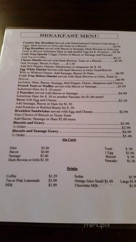 The Crab Trap Bar & Grill - Bay City, TX menu_pic