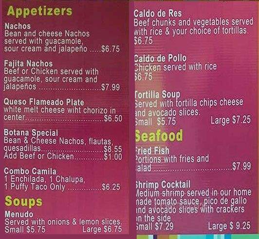 Camila's Mexican Restaurant - San Antonio, TX menu_pic