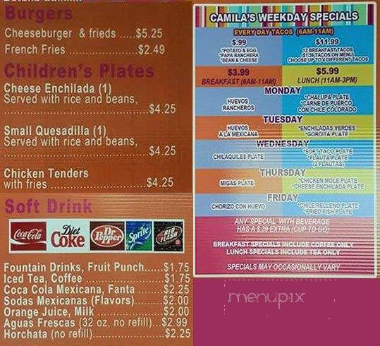 Camila's Mexican Restaurant - San Antonio, TX menu_pic