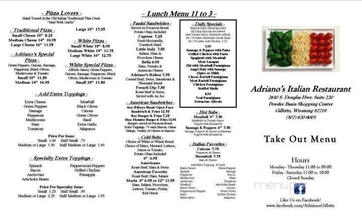 Adriano's Italian - Gillette, WY menu_pic