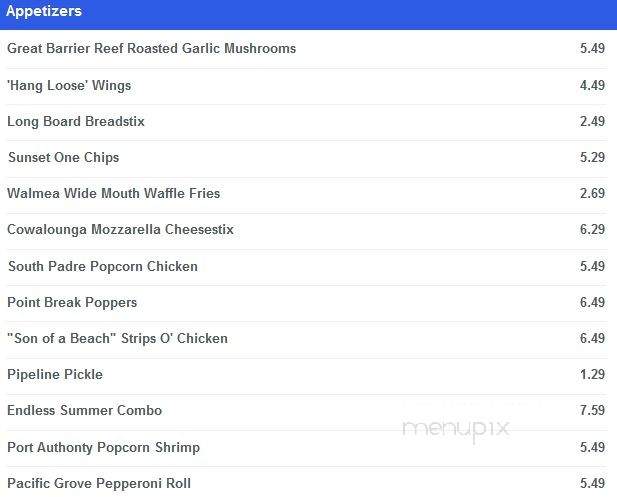 Bonzai Beach Club - Grand Island, NE menu_pic