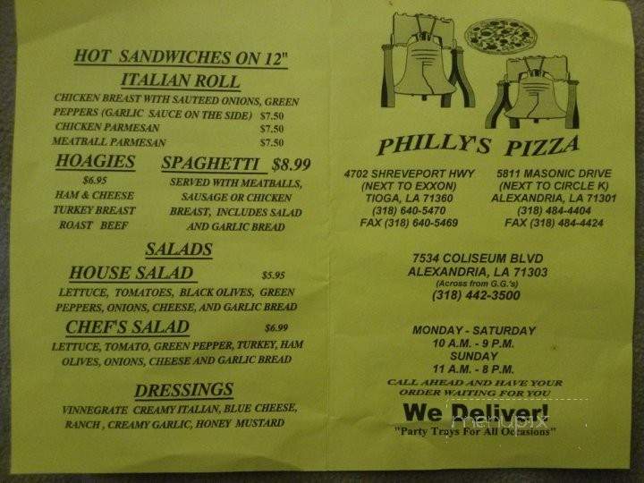 Philly's Pizza - Alexandria, LA menu_pic