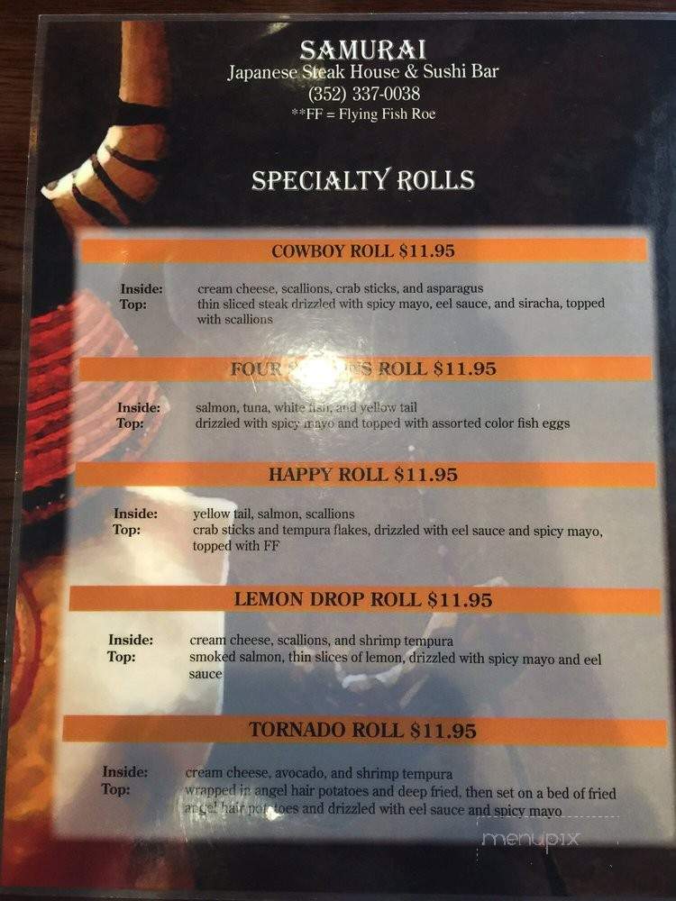Samurai Japanese Steakhouse - Gainesville, FL menu_pic