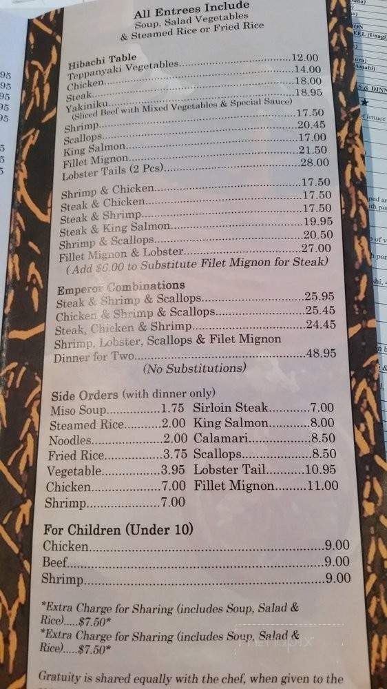 Samurai Japanese Steakhouse - Gainesville, FL menu_pic
