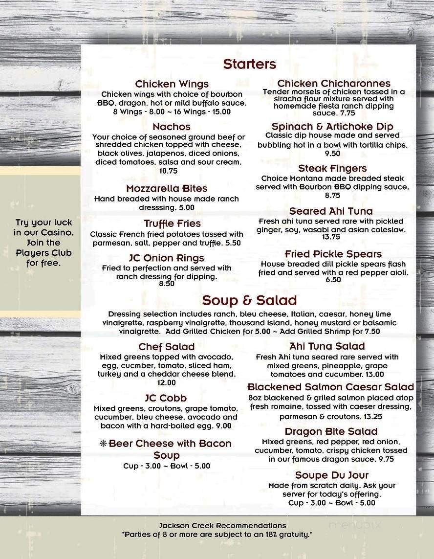 Jackson Creek Bar & Grille - Clancy, MT menu_pic