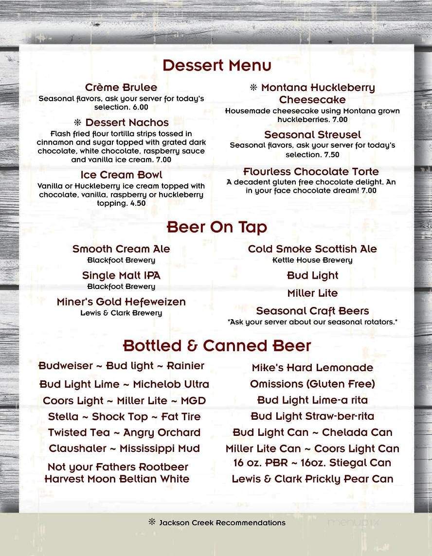 Jackson Creek Bar & Grille - Clancy, MT menu_pic