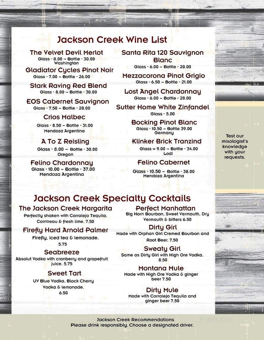 Jackson Creek Bar & Grille - Clancy, MT menu_pic