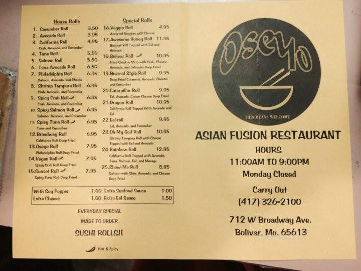 Oseyo - Bolivar, MO menu_pic