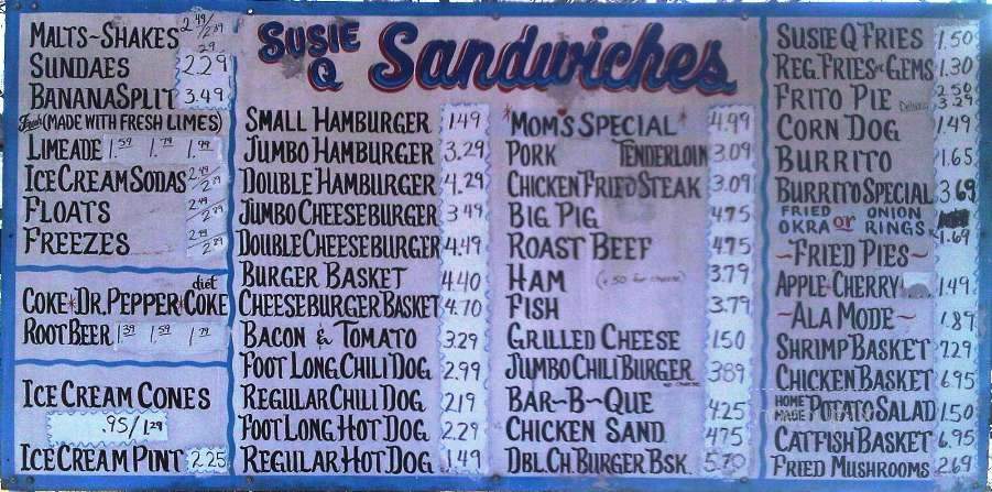 Susie-Q-Malt Shop - Rogers, AR menu_pic