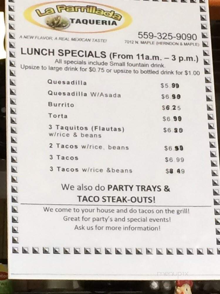 La Parrillada Taqueria - Fresno, CA menu_pic