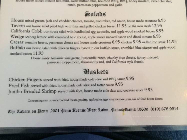 The Tavern On Penn - West Lawn, PA menu_pic