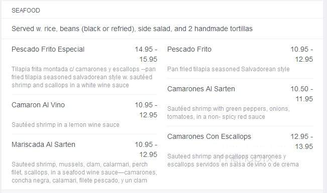 Las Colinas Restaurant - Lorton, VA menu_pic