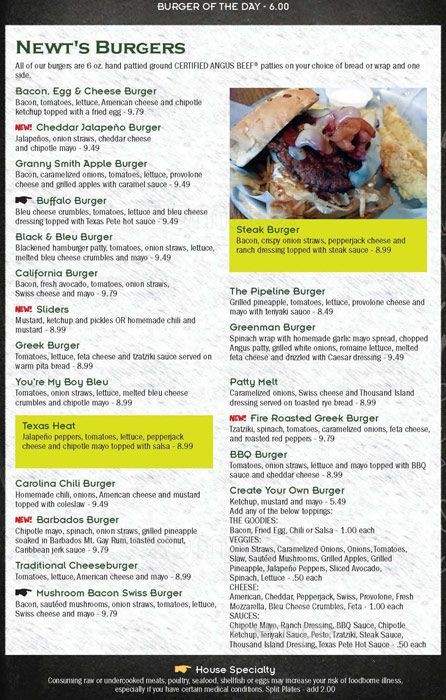 Newt's Burgers - Shelby, NC menu_pic
