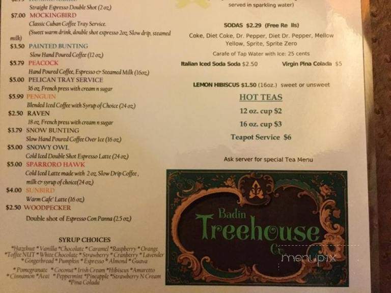 Badin Treehouse Coffee - Badin, NC menu_pic
