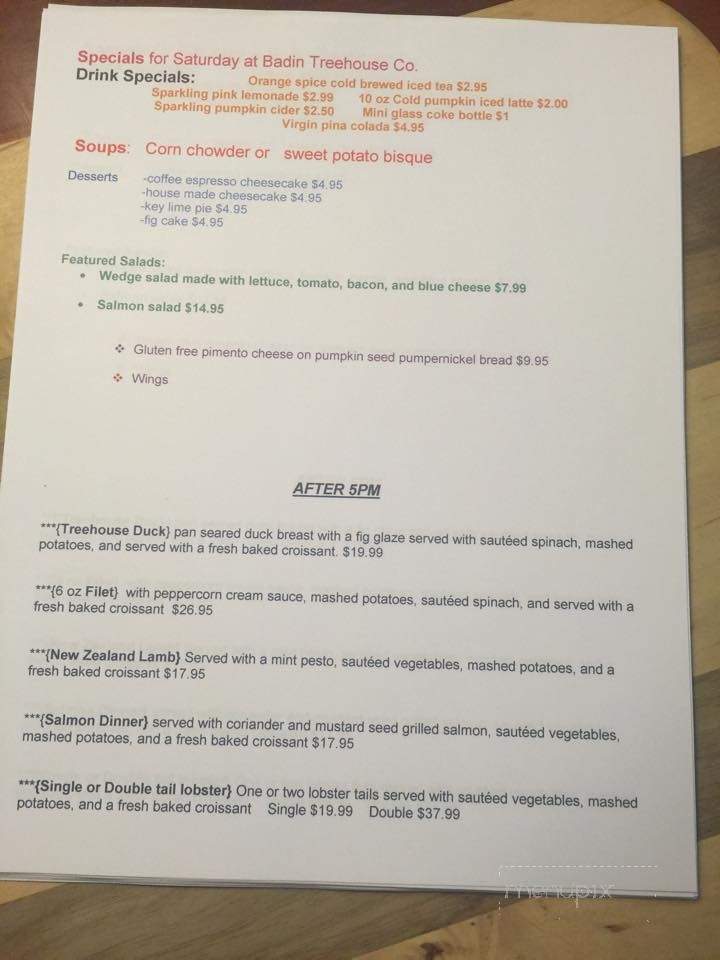 Badin Treehouse Coffee - Badin, NC menu_pic