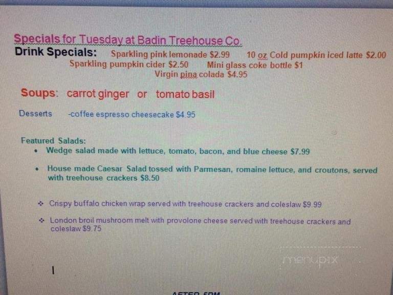 Badin Treehouse Coffee - Badin, NC menu_pic
