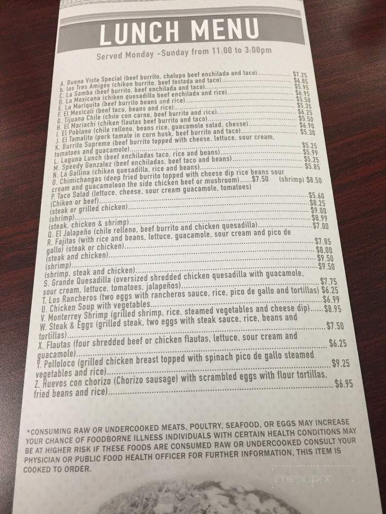 Buena Vista Mexican Restaurant - Columbus, GA menu_pic
