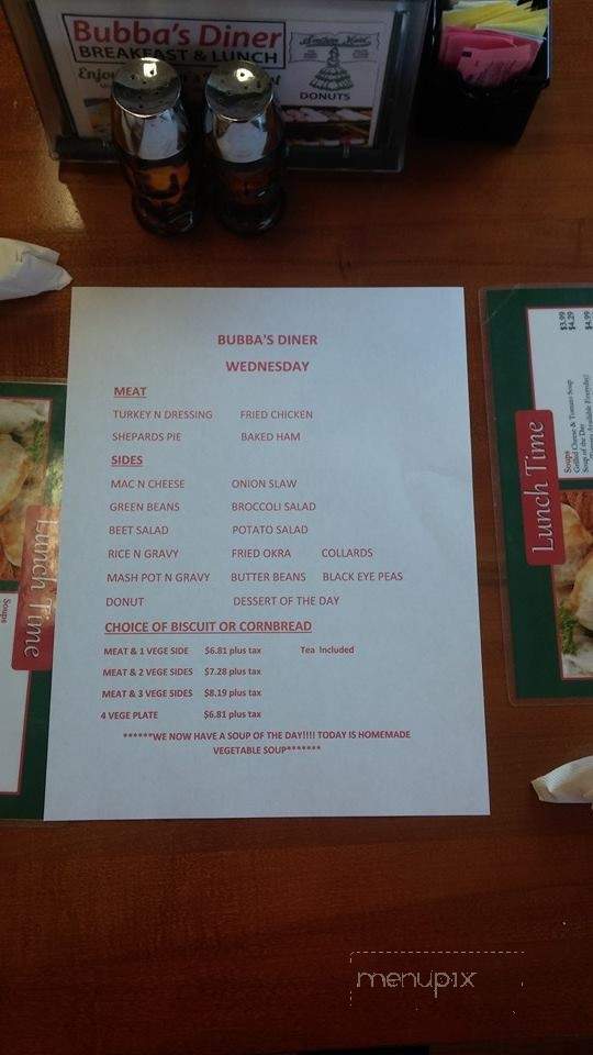 Bubba's Diner - Sumter, SC menu_pic