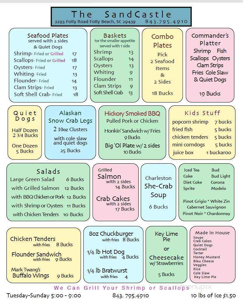 Sandcastle Seafood Restaurant - Charleston, SC menu_pic