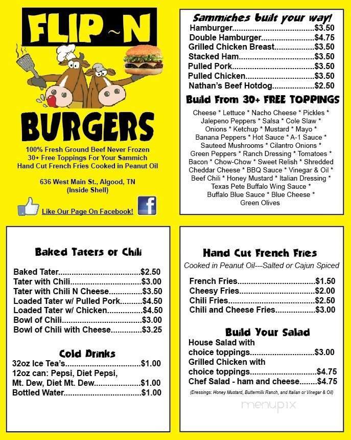 Flip N Burgers - Algood, TN menu_pic