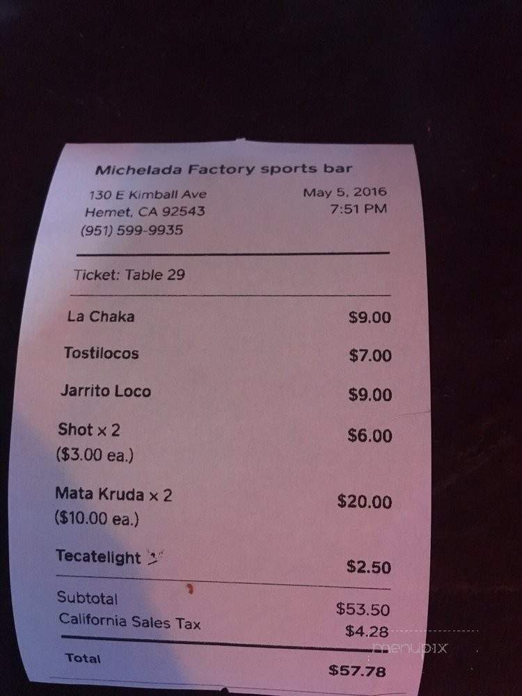 Michelada Factory - Hemet, CA menu_pic