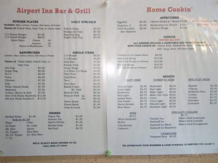 Airport Inn Bar & Grill - Mariposa, CA menu_pic