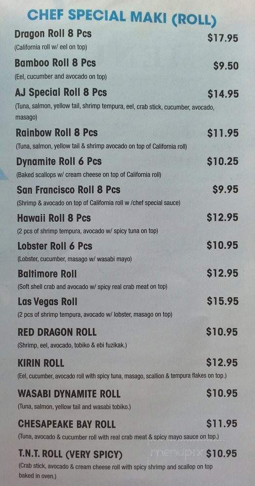 AJ Hibachi - Charlotte Hall, MD menu_pic
