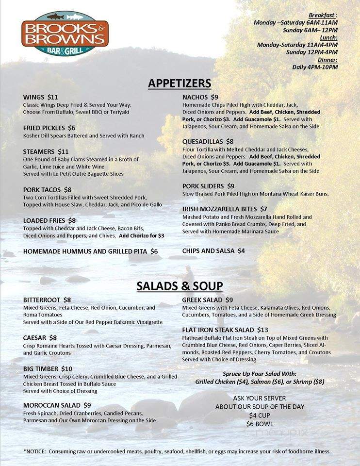 Brooks & Browns - Missoula, MT menu_pic