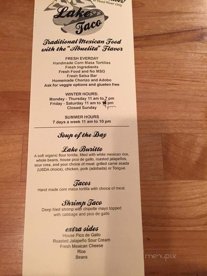 Lake Taco - Hood River, OR menu_pic