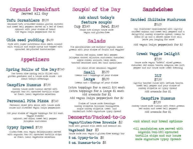 Wanderlust Cafe - Bloomsburg, PA menu_pic