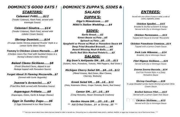Dominic's Italian Restaurant - Harrison Charter Township, MI menu_pic