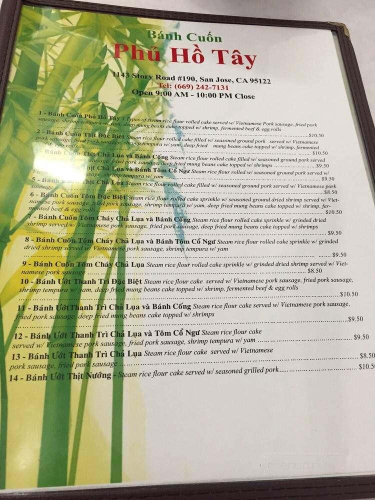 Banh Cuon Phu Ho Tay - San Jose, CA menu_pic