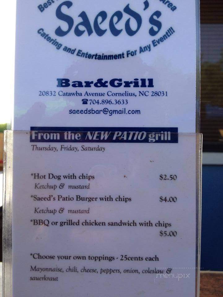 Saeed's Bar & Deli - Cornelius, NC menu_pic