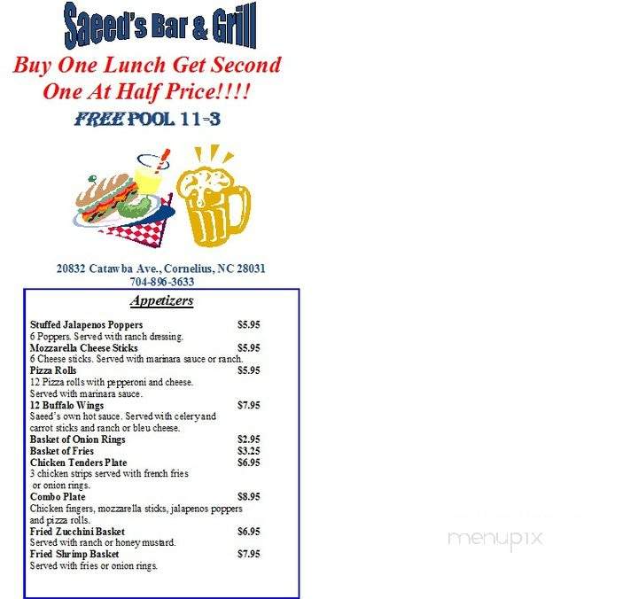 Saeed's Bar & Deli - Cornelius, NC menu_pic
