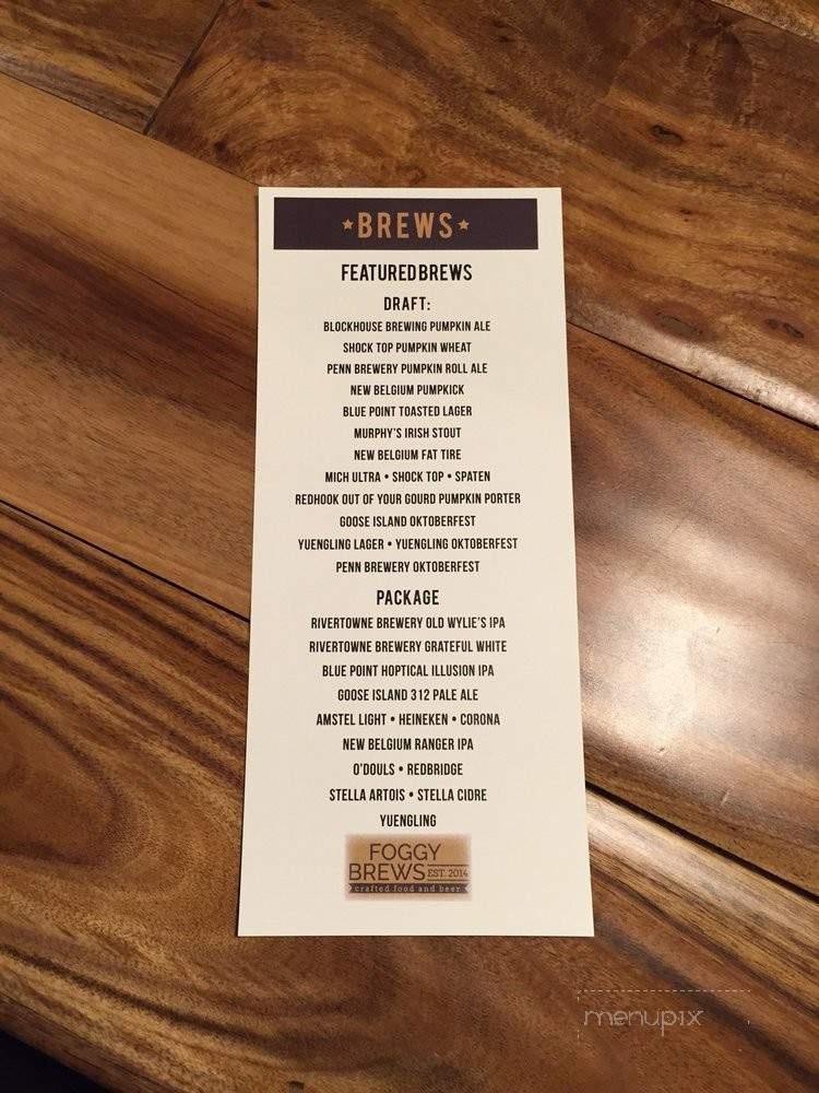 Foggy Goggle - Champion, PA menu_pic