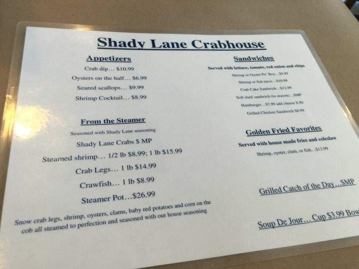 Shady Lane Crab House - Colonial Beach, VA menu_pic