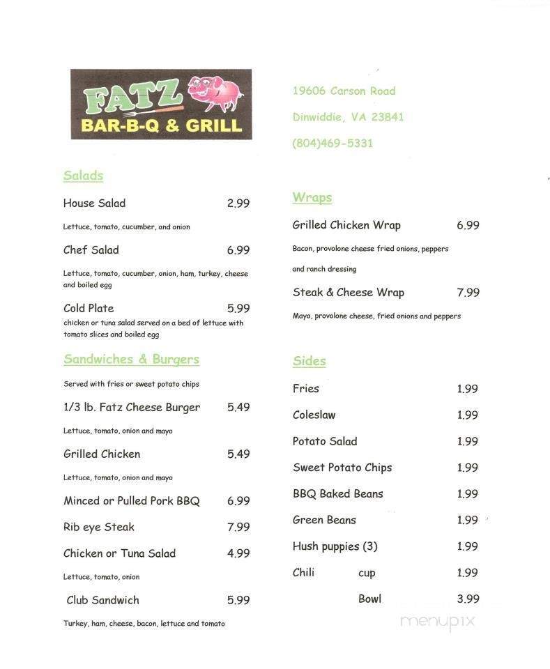 Fats BBQ and Grill - Dinwiddie, VA menu_pic